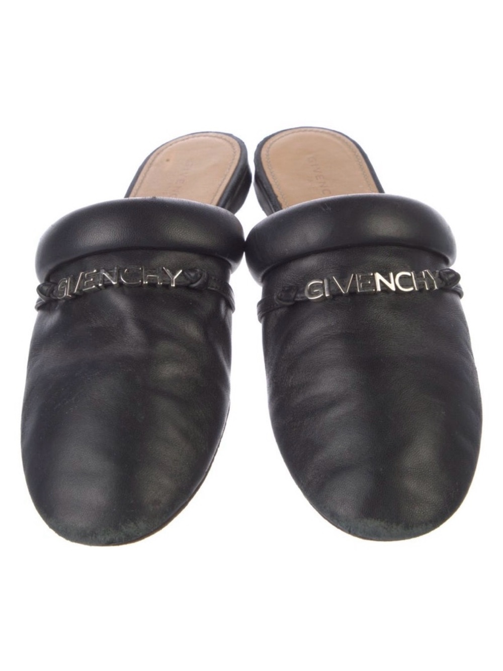Givenchy Black Leather Logo-Trim Slide Mules